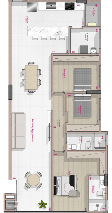 Planta do apartamento de 134,50 m²